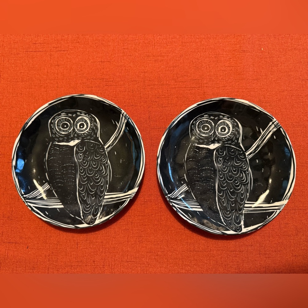 Anthropologie Black Owl Dessert Plate